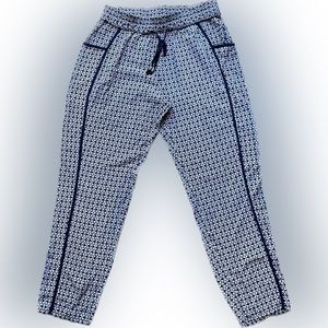 Anthropologie Cotton Print Pants with Tuxedo Striping